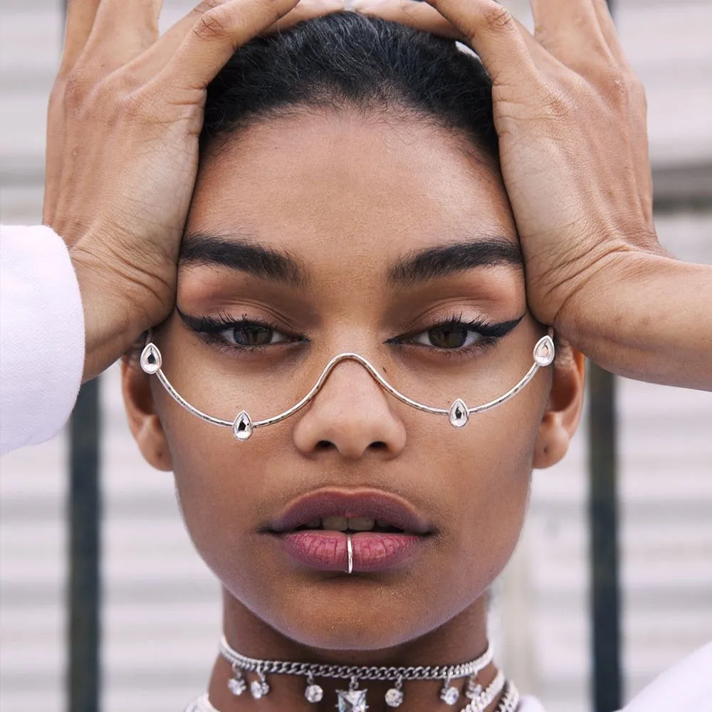 Sparkling Sparkling Teardrop Crystal Half Rim Lensless Eyeglasses Slim Round Metal Frame Women Luxury Decor Glasses Party Curved Accessory - Aliexpress Deal