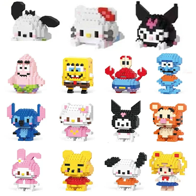 Jouet de construction Disney Sanrio, petite particules, personnage de dessin animé Katie Cat, modèle Stitch, jouet d'assemblage, cadeau pour enfants