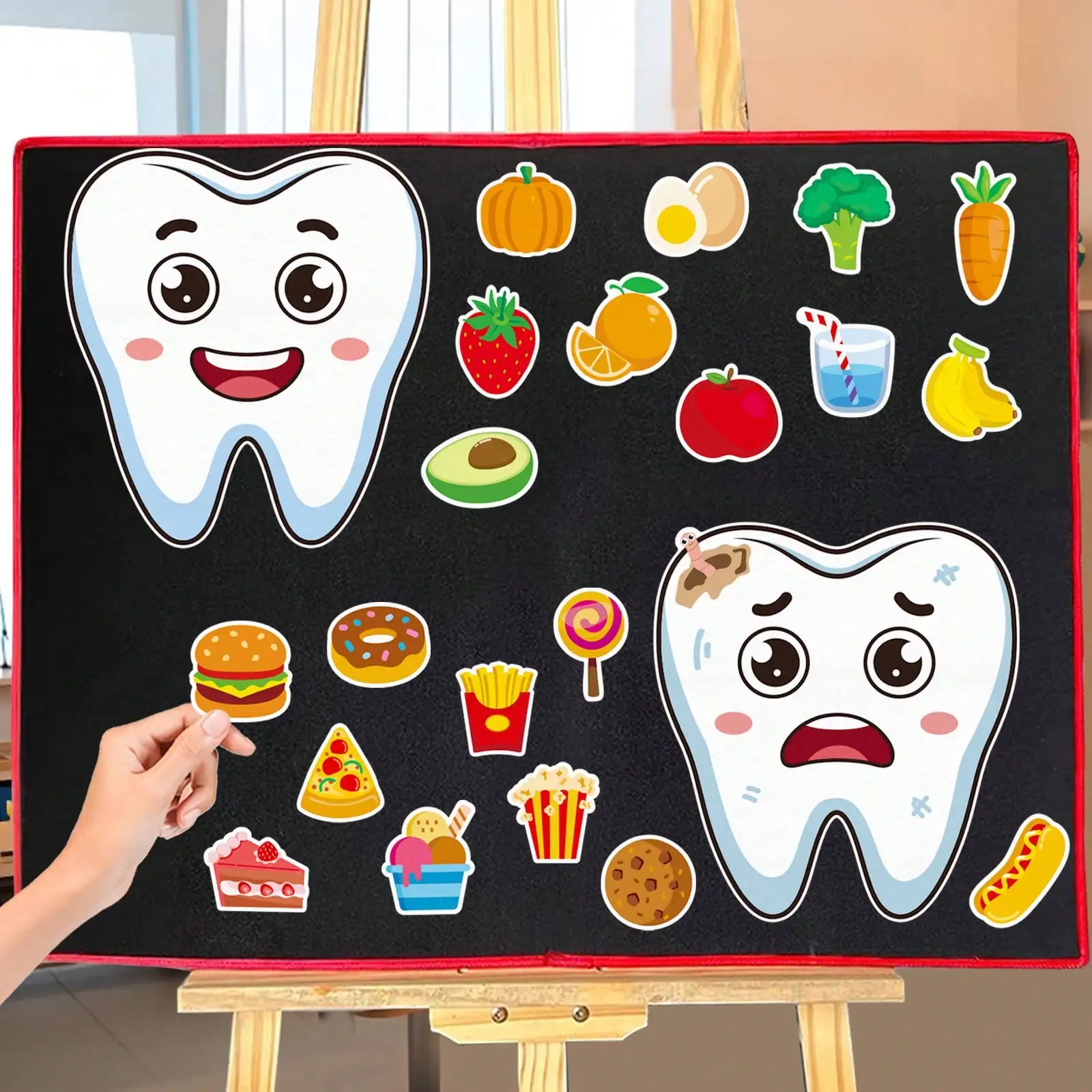 conjunto-de-feltro-para-saude-dental-infantil-22-pecas-higiene-oral-classificacao-de-alimentos-brinquedo-educativo-para-aprendizagem-em-casa-e-na-sala-de-aula