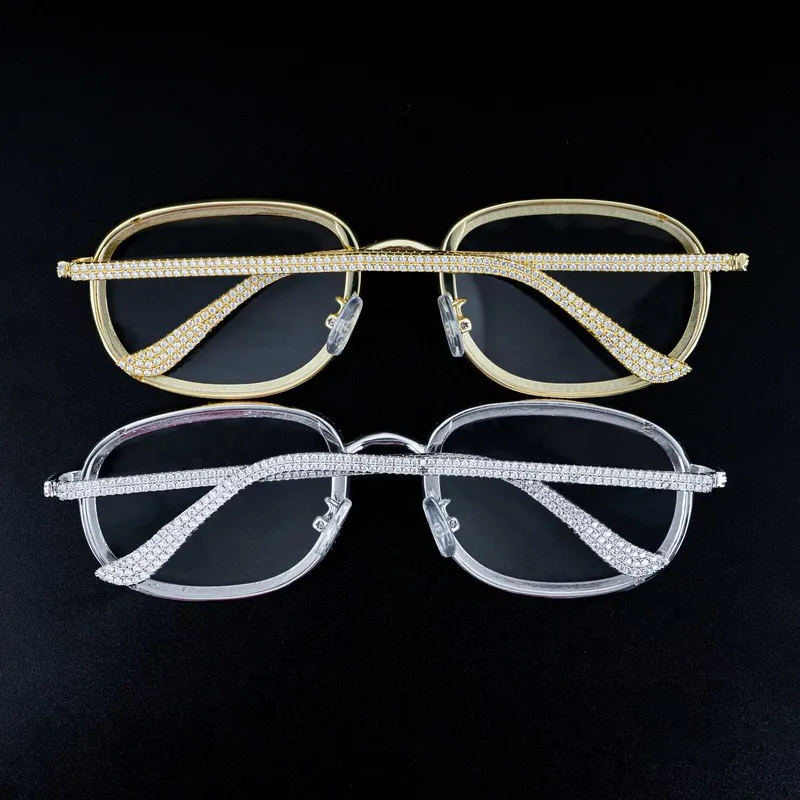 Trendy Bling 5A Zircon Sun Glasses Women Men INS 2022 Jewelry Brass Plated White Gold Iced Out Sunglasses Ordinary Lenses Gift