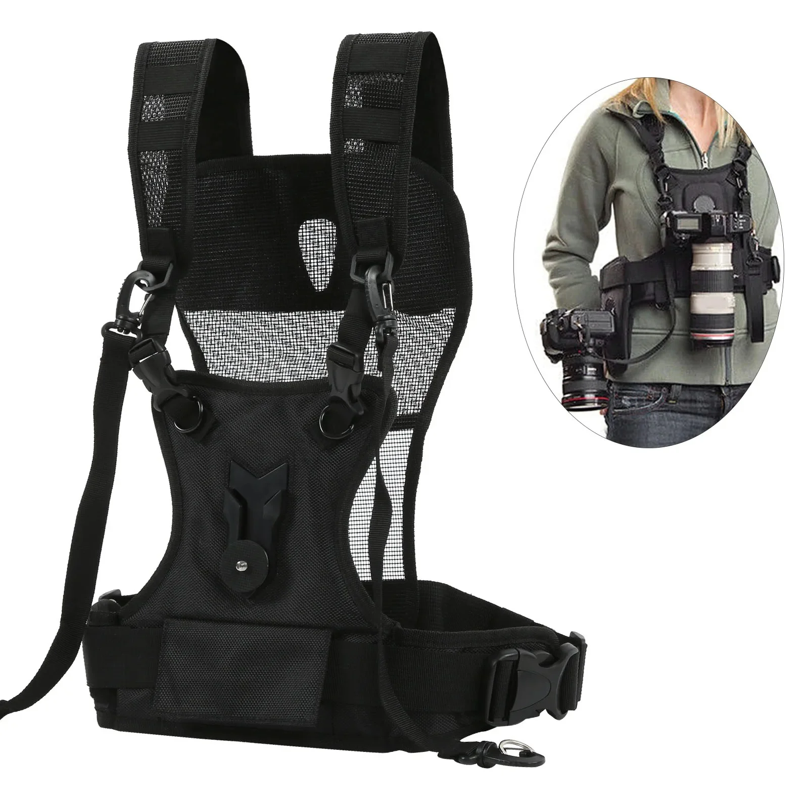 Dubbele Camera Harnas Camerariem Dual Cameraraband Nylon Comfortabel Ademend Verstelbaar Multi Drager Borstharnas - afbeelding 2