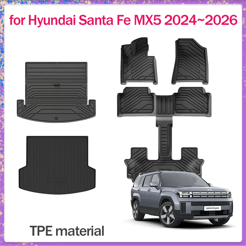 

Автомобильный коврик для Hyundai Santa Fe MX5 2024 ~ 2026 2025 TPE, внутренняя подкладка для ног, водонепроницаемый коврик для багажника, ковер на заказ, аксессуары для коврика