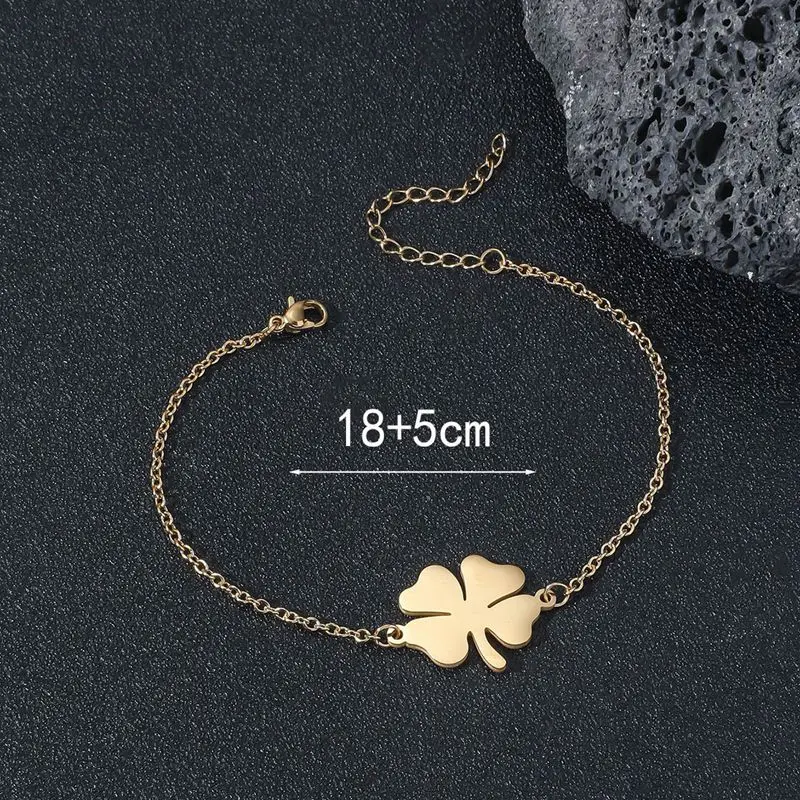 10pieces Fashion Bohemian Handmade Adjustable Stainless Steel Lucky Clover Charm Bracelet Seaside Vacation Fashion Accessories