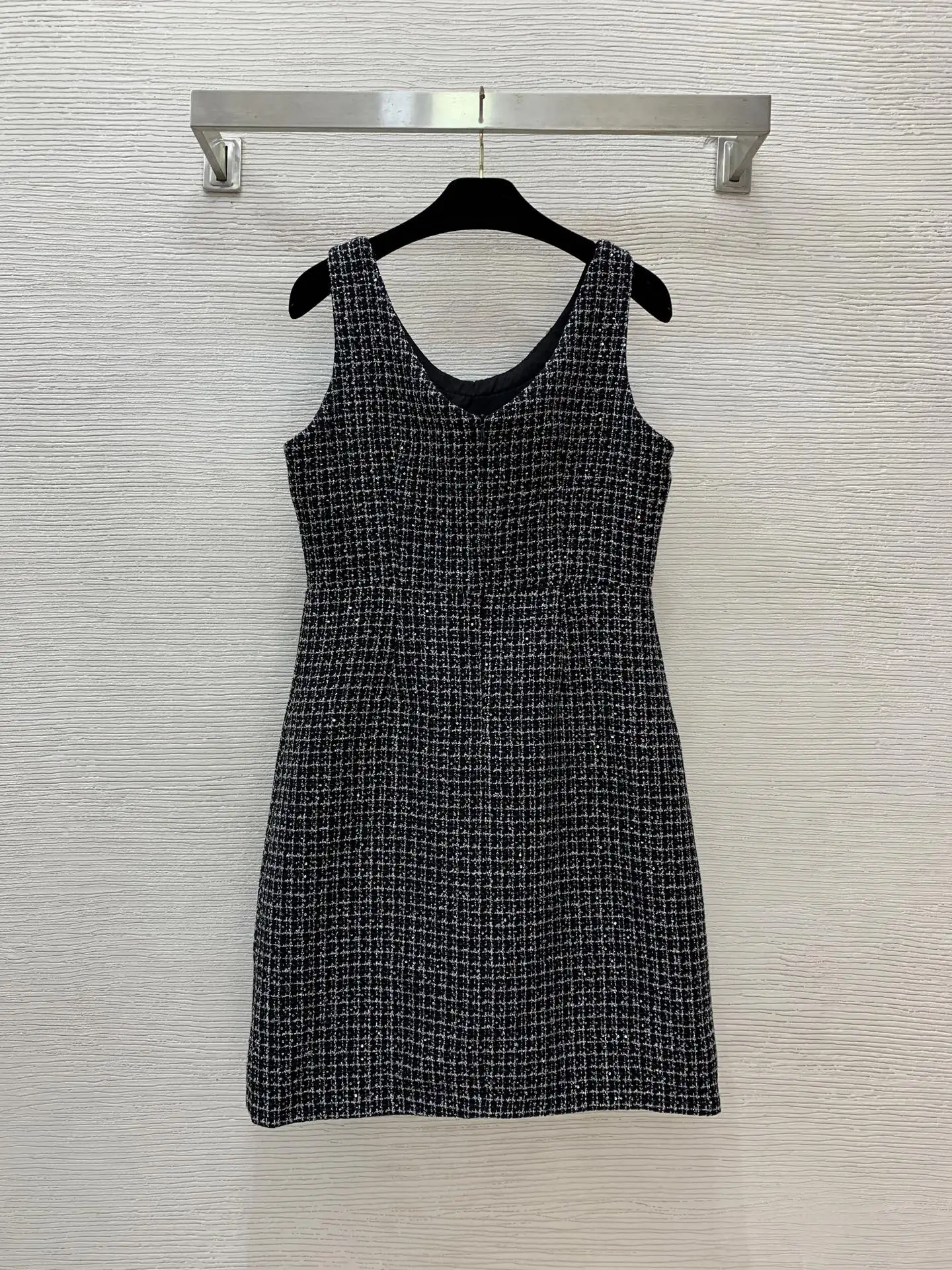 

Women's new sequin woven collar bead decoration skirt slit design slim fit and slimming vest dress