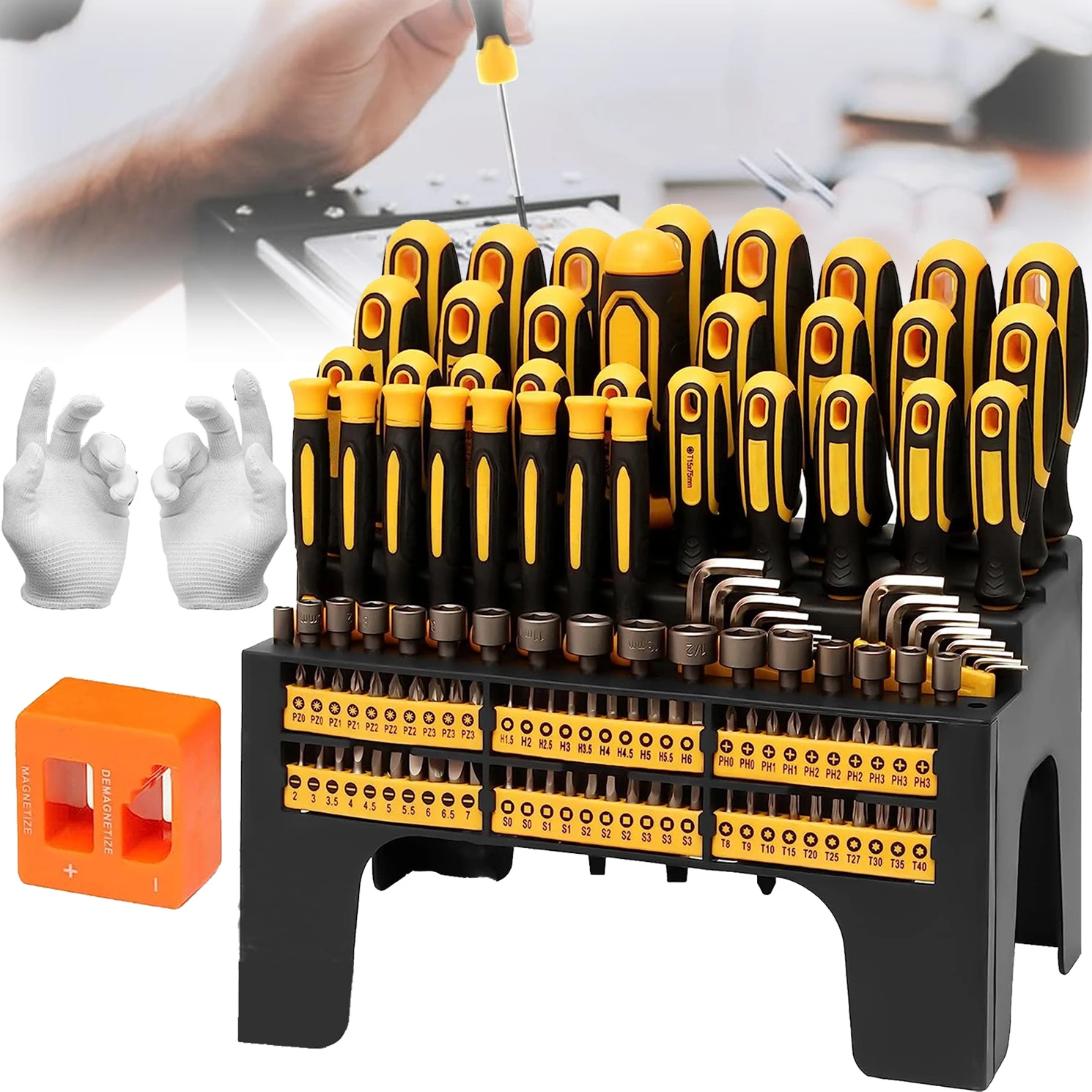 OWJHE 131-teiliges magnetisches Schraubendreher-Set mit Kunststoffkoffer, inklusive Präzisionsschraubendreher und Haken-Ratschenschraubendreher, DIY-Werkzeuge