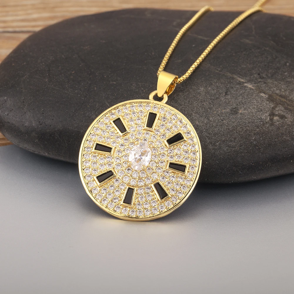 Nidin Classic Sun Shaped Circular Fashion Chain Charm Shiny Zircon Pendant Necklace For Women Jewelry Party Friend Fine Gift