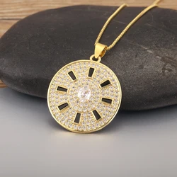 Nidin Classic Sun Shaped Circular Fashion Chain Charm Shiny Zircon Pendant Necklace For Women Jewelry Party Friend Fine Gift