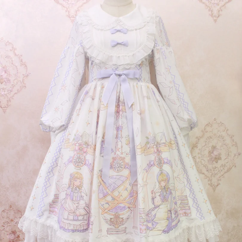 Ruffled Lolita Long Sleeve Dress Japanese Sweet Kawaii Lolita White Fairy Tea Party Harujuku Kawaii Party Dress