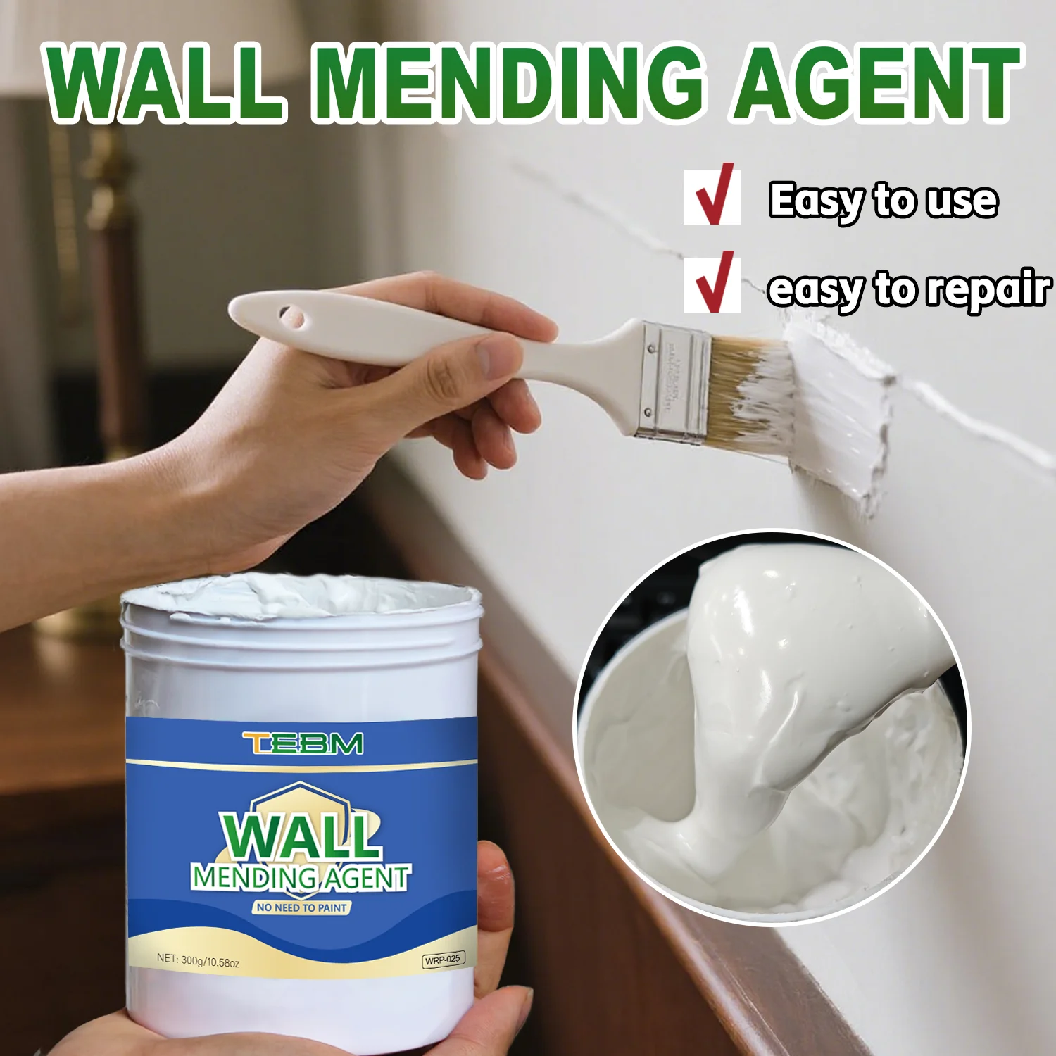 100g/300g/500g Wall Repair Paste Set with Spatula - Easy-to-Use, No-Mixing Formula, Ideal for Home Wall Fixes, White, Lasting