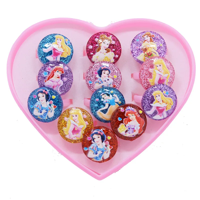 12szt Disney Princess Frozen Elsa Anna Ring Resin Snow white Kids Finger Rings Girls Gifts Children Birthday Party Supplies Toys