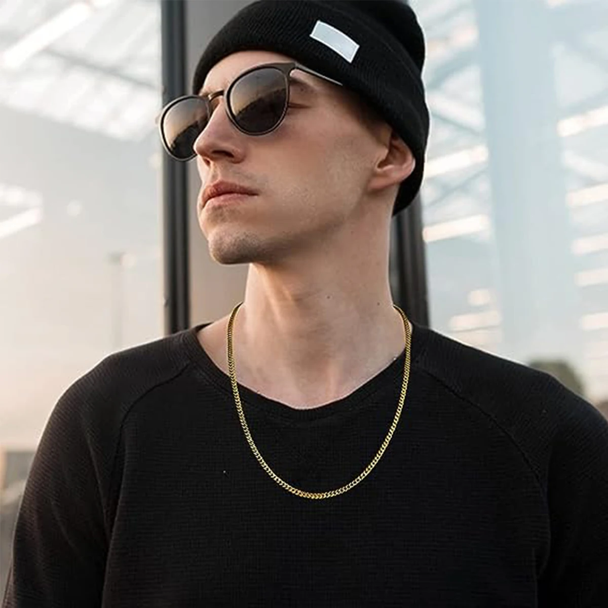 4mm Gold Plated Stainless Steel Cuban Link Chain Necklace Bracelet for Men 7.5-30 Inch Adjustable Hip Hop Jewelry Gift