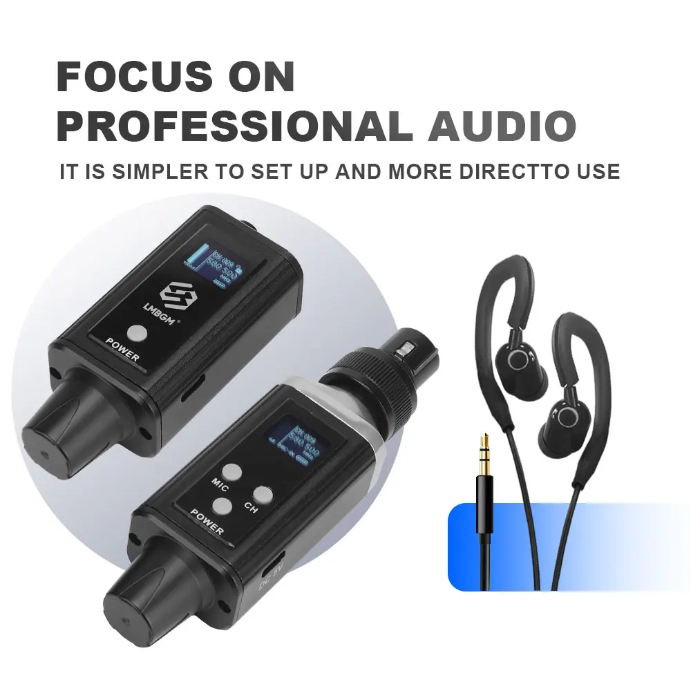 LMBGM A9 Mono Pro Sistema de monitoreo inalámbrico en el oído Mini receptor portátil Alcance UHF164Ft, adecuado para escenario, estudio de grabación