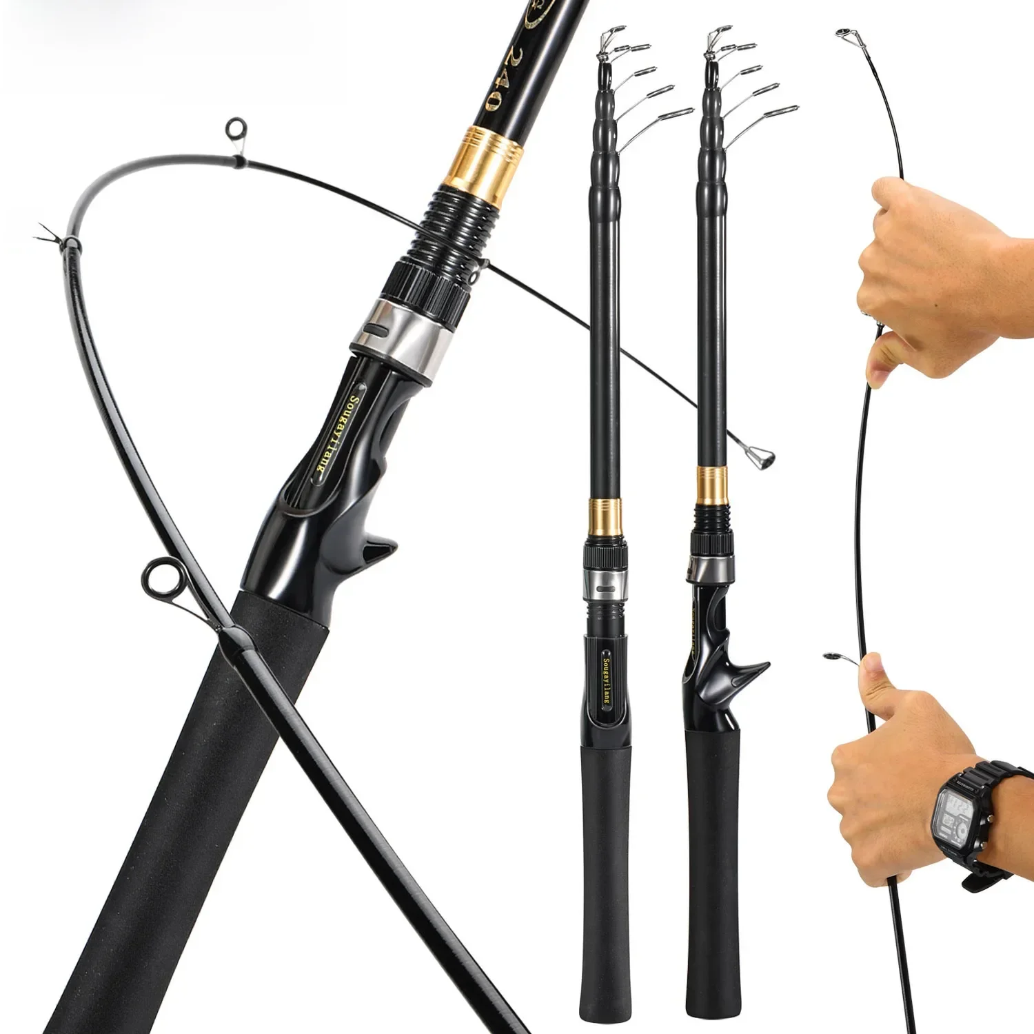 Canne à pêche télescopique Sougayilang 1.8M-2.4M 5-6 Sections canne à pêche rotative pour accessoires de pêche en eau de mer Pesca opet