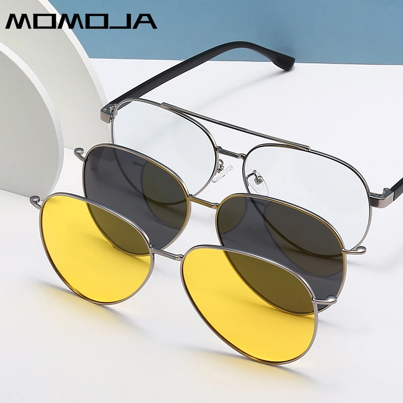 

MOMOJA Men's TR Aluminum Magnesium Eyeglass Frame Retro Sunglasses Women's Polarized Magnetic Prescription Optical 2 in 1 8618