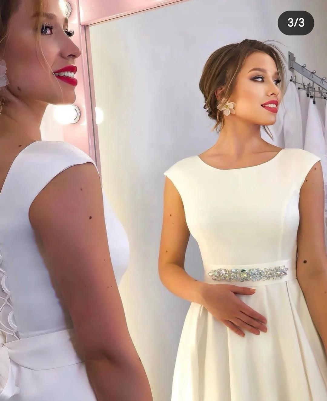 Maßanfertigung: Brautkleid in Übergröße, Seitenschlitz, A-Linie mit Kristallgürtel, bodenlang, ärmellos, schlicht, Robe De Marie