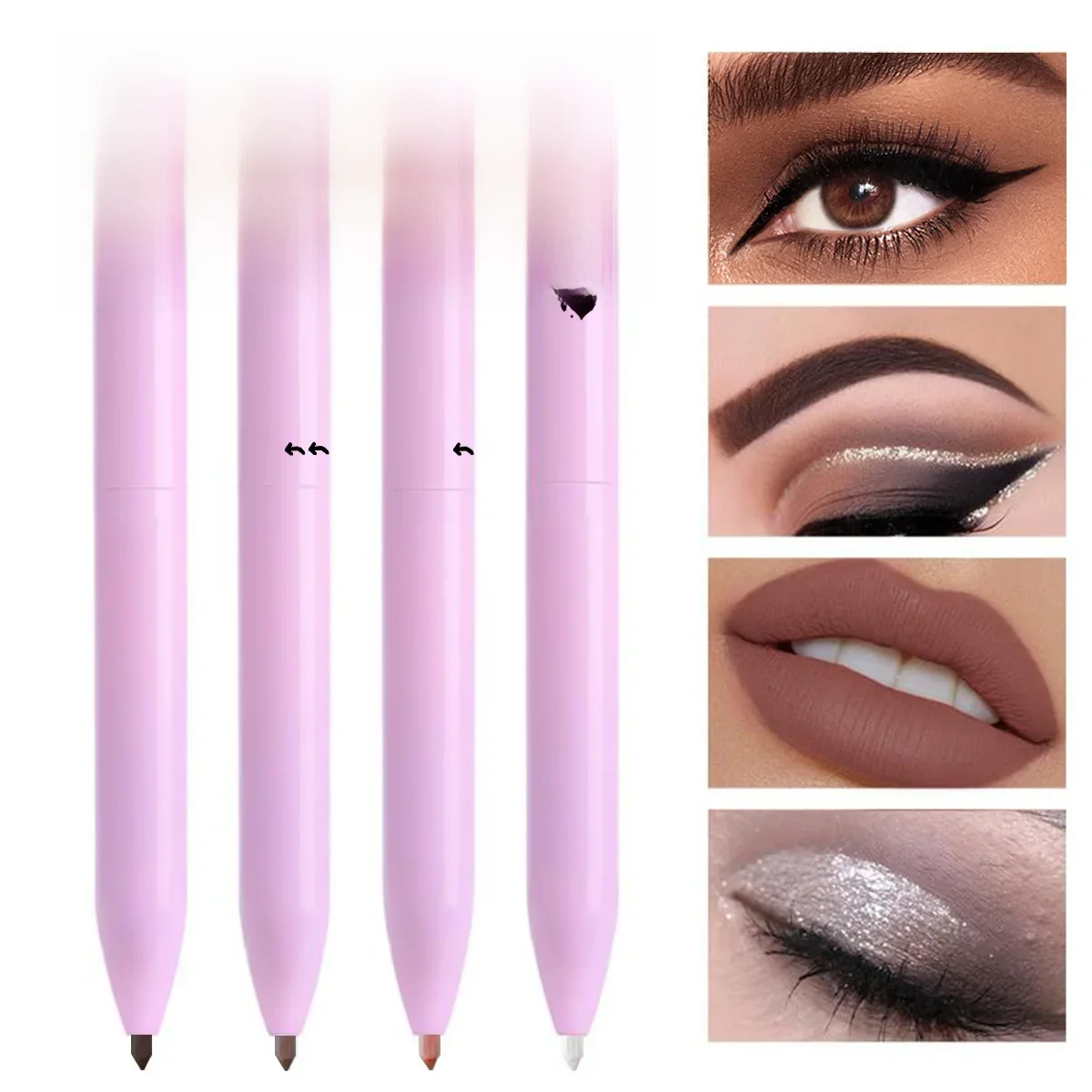 Stylo de maquillage multifonction 4 en 1, Eyeliner de voyage Compact, crayon à lèvres, crayon à sourcils, stylo fard à paupières surligneur,