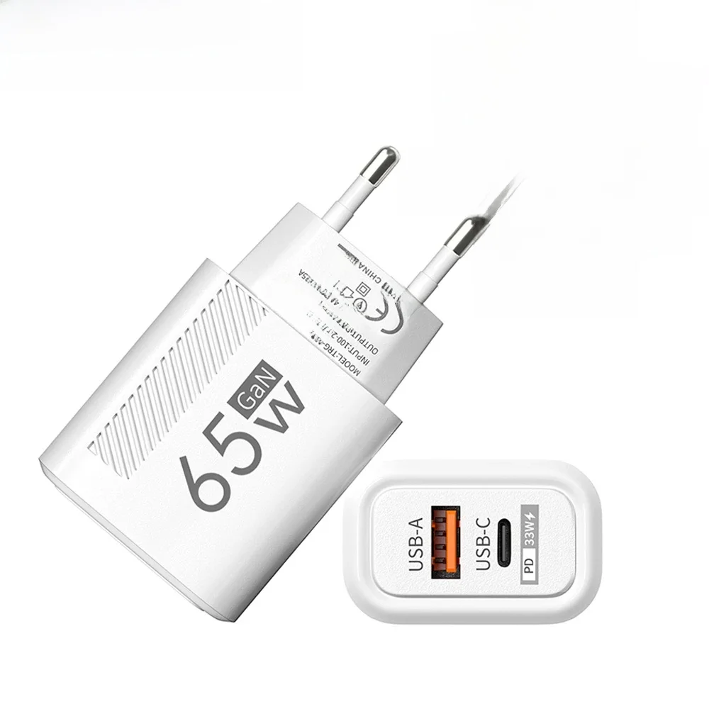 Szybka ładowarka 65 W GaN USB C QC3.0 z wtyczką EU/US do telefonu iPhone Samsung Xiaomi Szybkie ładowanie Ładowarka ścienna typu C — zdjęcie 2