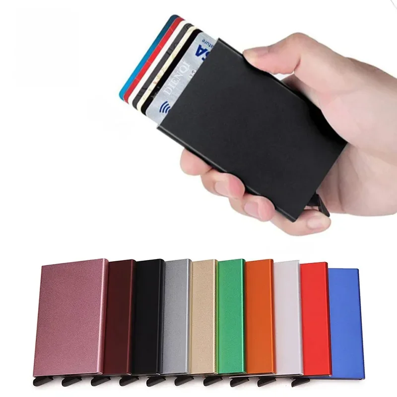 Uchwyt na kartę kredytową Rfid Metalowy cienki inteligentny portfel Mężczyźni Kobiety Portfele Pop Up Minimalistyczna mała czarna torebka Mini portfele dla mężczyzn — zdjęcie 2