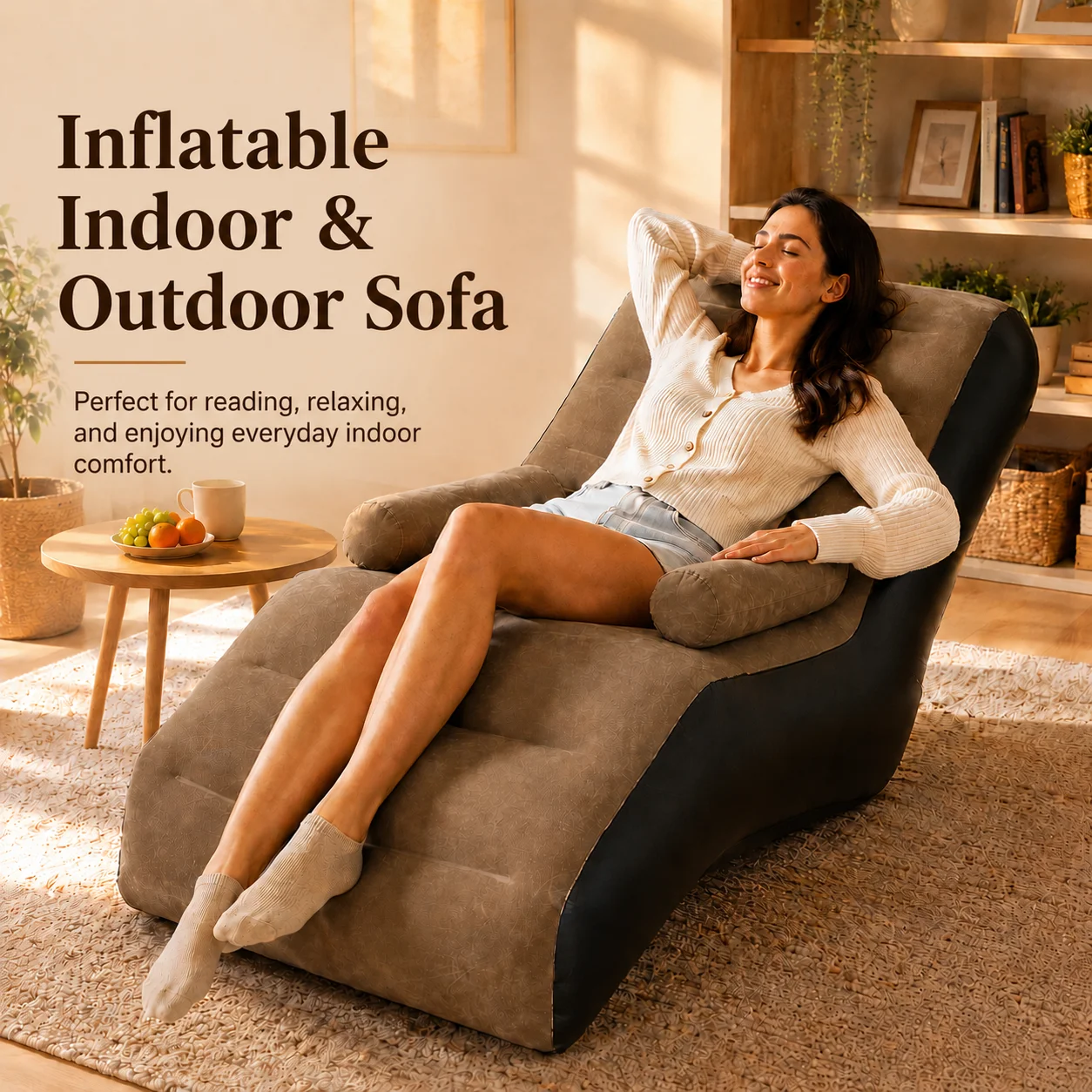 1pc Inflatable Lounge Chair Sofa, Ergonomic Indoor Outdoor Recliner with Armrests, Portable PVC Relaxing Seat for Home