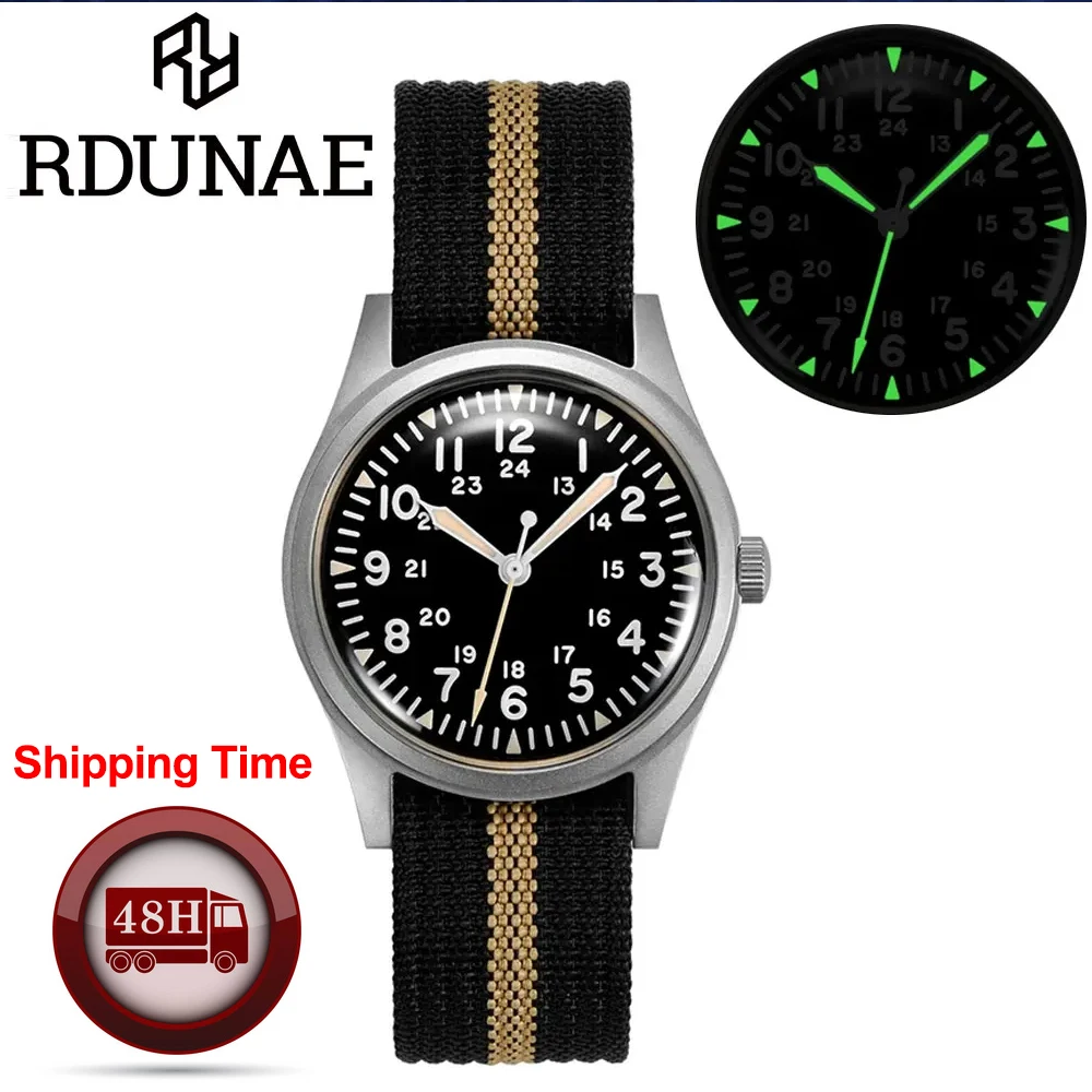 RDUNAE-Relógio Militar de Quartzo Masculino, Retro, G10, Militar, Miyota, Relógios Movemen, Vidro Mineral, Relógio de Pulso em Aço Inoxidável, 34,5mm, 2035