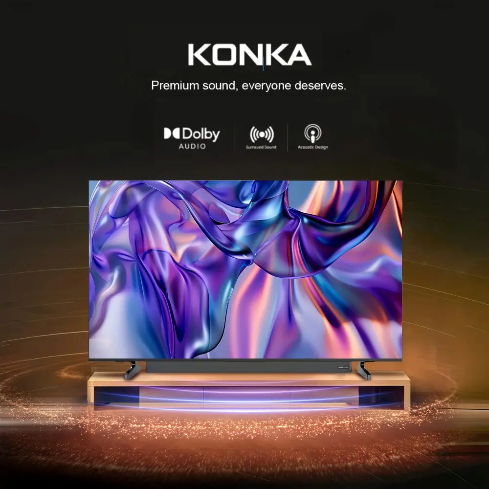 تلفزيون ذكي KONKA مقاس 32 بوصة مع قوة مكبر صوت مدمج من Samsung HDR10 صوت مسرحي ديناميكي لمشاهدة الأفلام والتلفزيون الرقمي LED
