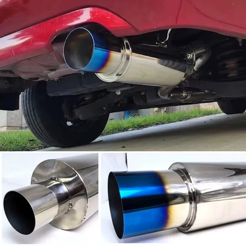 Universal Car&Motorcycle Stainless Steel Exhaust Muffler Straight-Cut Tip Car Exhaust Resonator 63mm Inlet