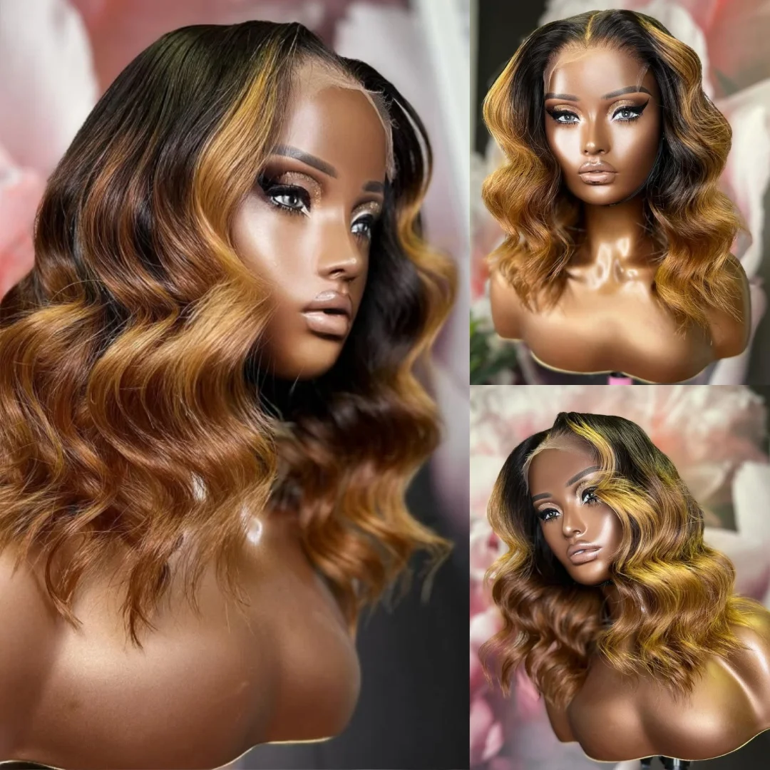 

5x5 SIlkTop Closure Human Hair Bob Wigs Highlight Brown Blonde Balayage Short BOB Pre Plucked Brazilian HD 13x4 Lace Frontal Wig
