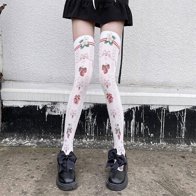 Nowe kobiety Lolita pończochy druk 3D słodki Kawaii JK z nylonowymi pończochami seksowne paski wtórne pończochy Cosplay — zdjęcie 2