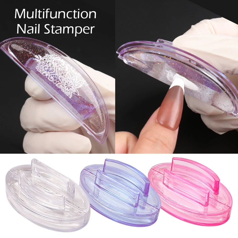 

Clear Jelly Nail Art Stamper Glitter Double Sided Curved Design Transfer Print Silicone Tool French With Scraper Accessory JIS33