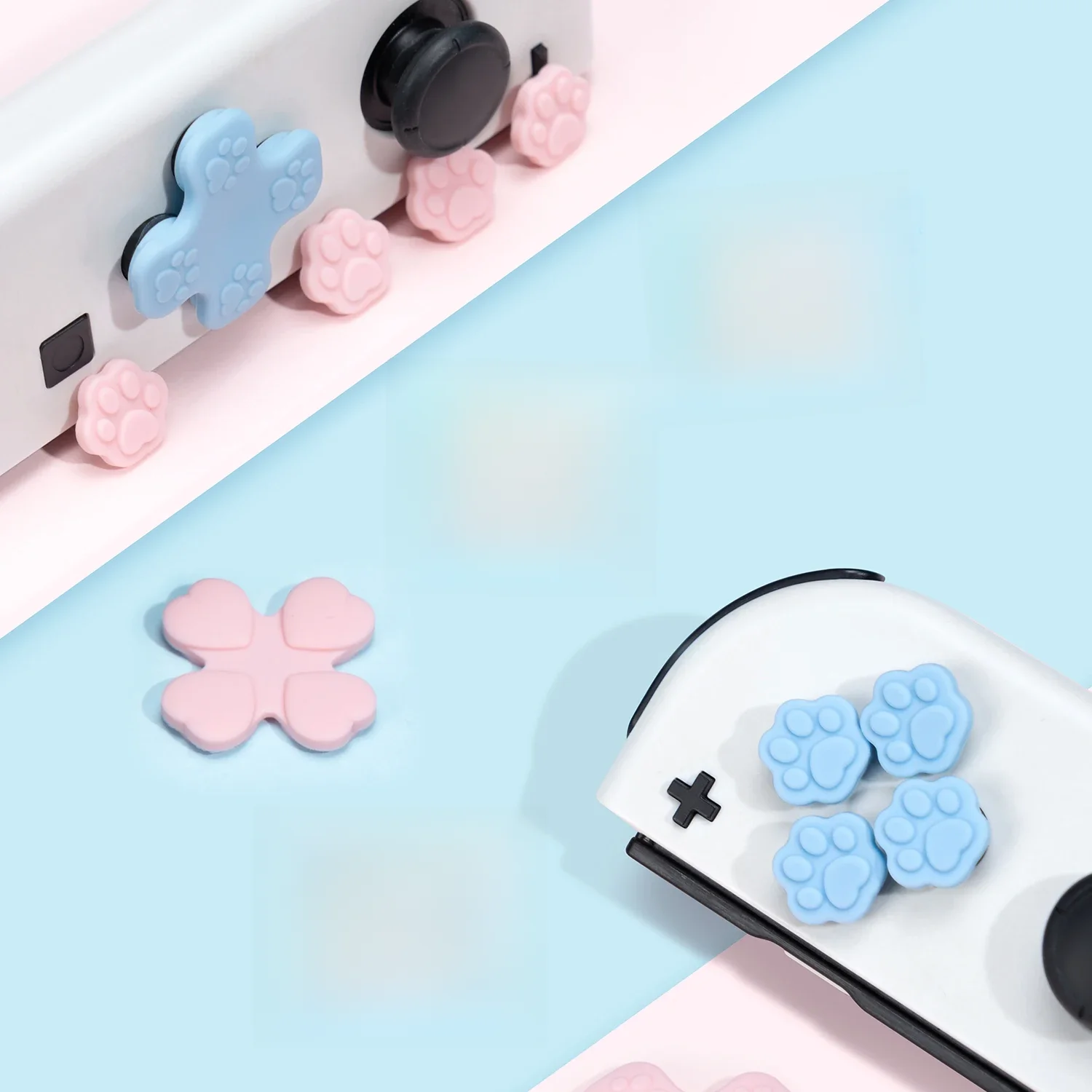 GeekShare – jeu de capuchons de boutons Cross D-Pad en Silicone, Compatible avec Nintendo Switch/OLED Joy-Con, couvercle de Joystick patte de chat en forme de cœur
