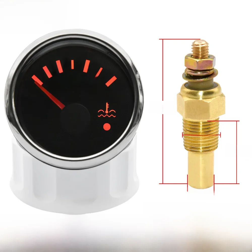 HD 52mm uniwersalny samochodowy miernik temperatury wody w łodzi z czujnikami temperatury płynu chłodzącego miernik temperatury czerwone podświetlenie z alarmem 12V/24V — zdjęcie 2