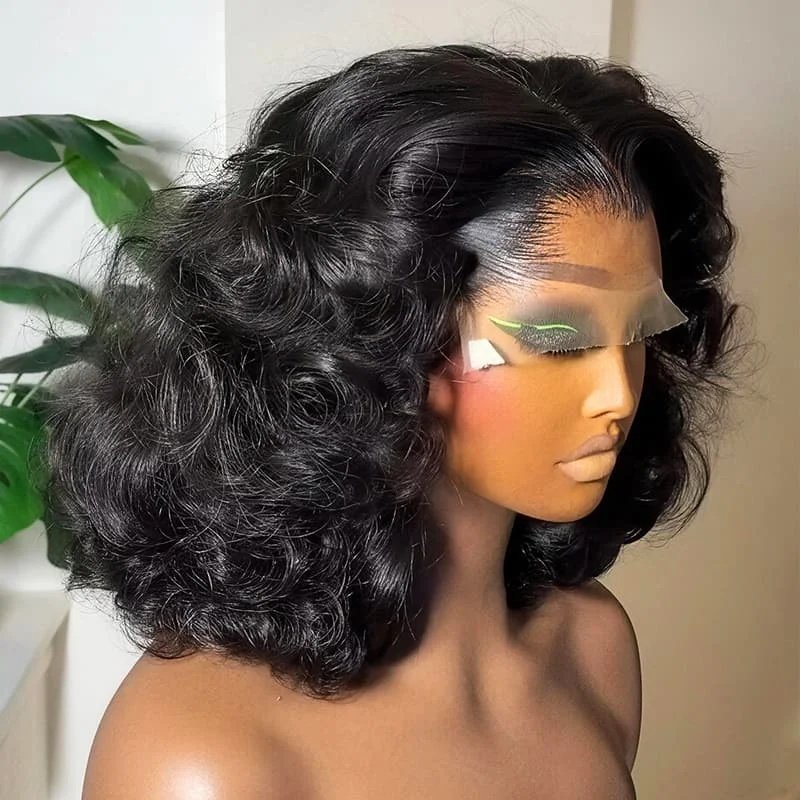 Brazilian 250% Bouncy Curly 13x4 Lace Front Wigs 10 16 Inch Loose Body Wave Bob Wigs Human Hair Natural Black Color 4x4 Closure Wigs For Women