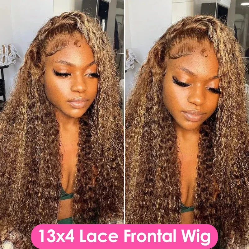 Honigblonde tiefe Wasserwelle 13 x 6 HD Lace Frontal Perücke 30 32 34 Zoll Echthaar Highlight lockige Echthaarperücken