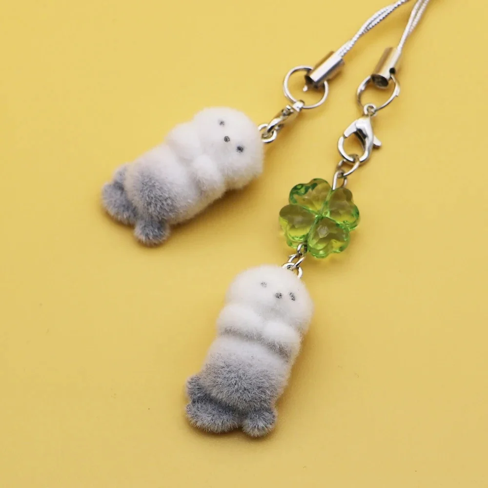Ins Style mignon sceau forme 3D porte-clés téléphone breloques sangle Kawaii peluche flocage pendentif pour Airpods cartable