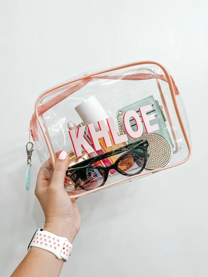 Personalized Monogram Clear Bag Beach Vacation Toiletry Waterproof Beach Pouch Swimsuit Bag Makeup Bag Purse Organizer