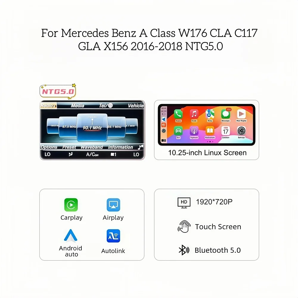 BONROAD 10.25 Draadloze CarPlay Android Auto Multimedia GPS Navigatie Voor Mercedes Benz A CLA GLA W176 W463 C117 X156 2013-2018