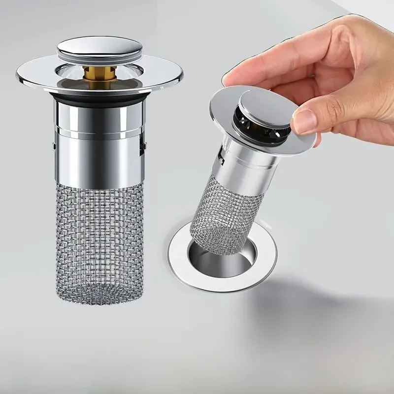 Bouchon anti-fuite de lavabo 1 pièce, noyau rebondissant anti-odeur en acier inoxydable, vidange d'évier de Type presse, accessoire universel pour lavabo