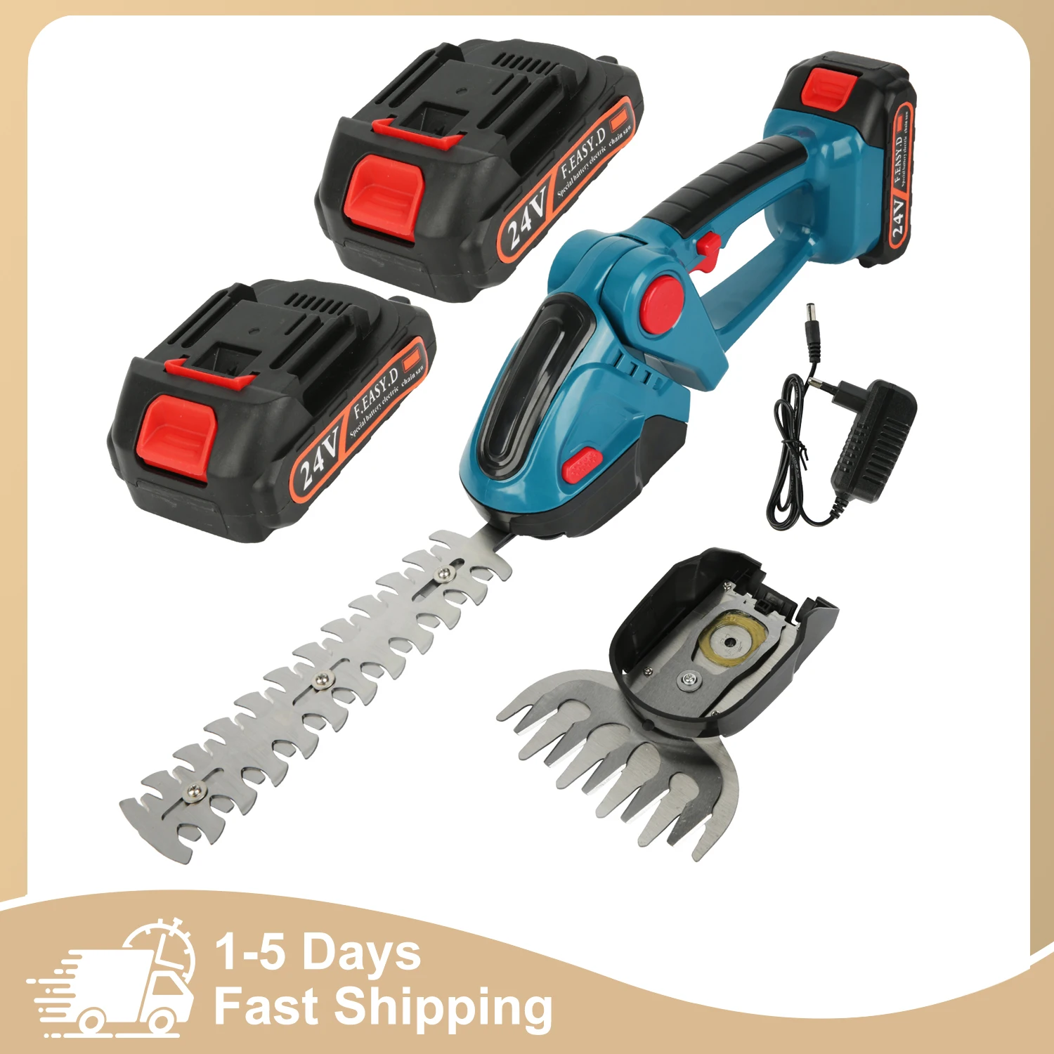 Taille-haie sans fil 2-en-1, coupe-herbe, cisailles à arbustes alimentées par batterie 2000 mAh, légères 750 g pour jardin et pelouse