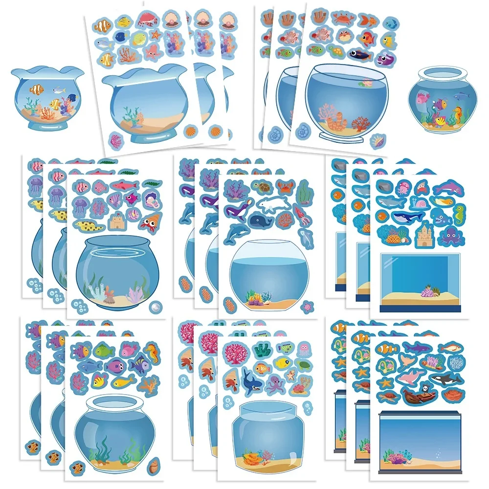Autocollant Puzzle créatif pour aquarium, 8/32 feuilles, jouet fait à la main, pour ordinateur portable, guitare, téléphone de bureau, décoration de casque, autocollant étanche