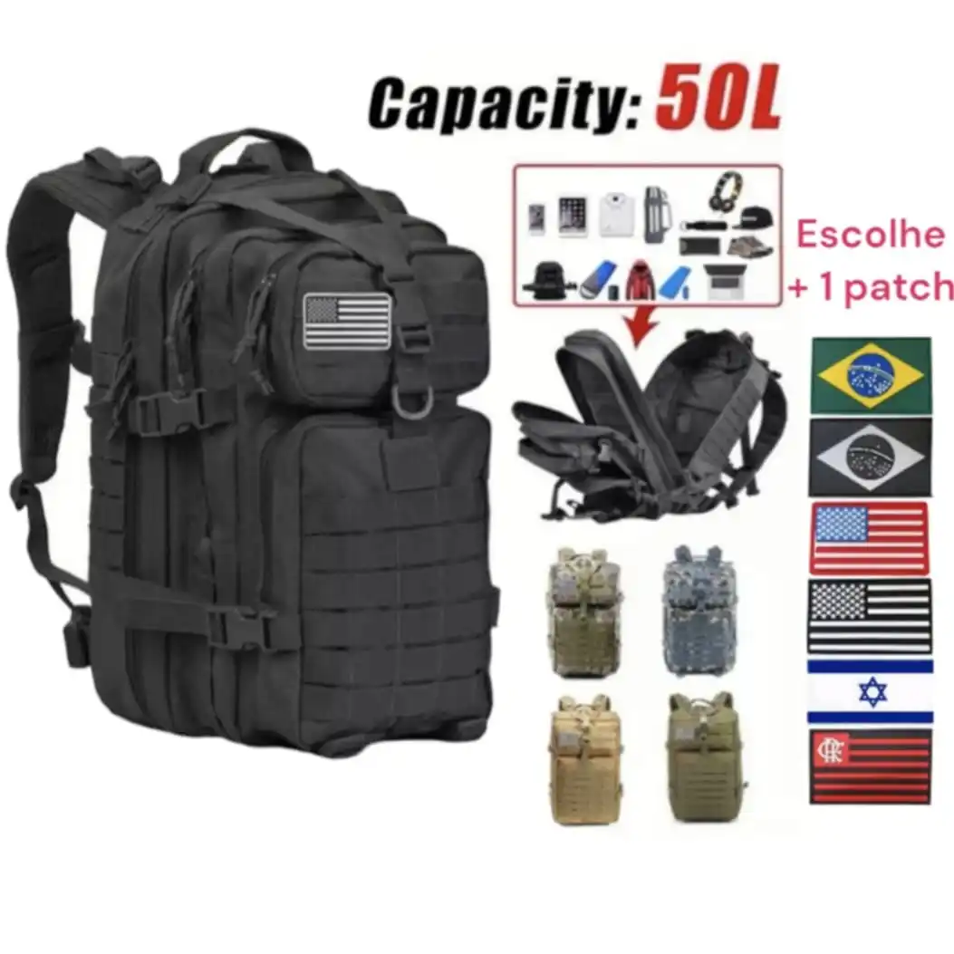 50L Tactical Backpack + Large Spacious Waterproof Reinforced Patch