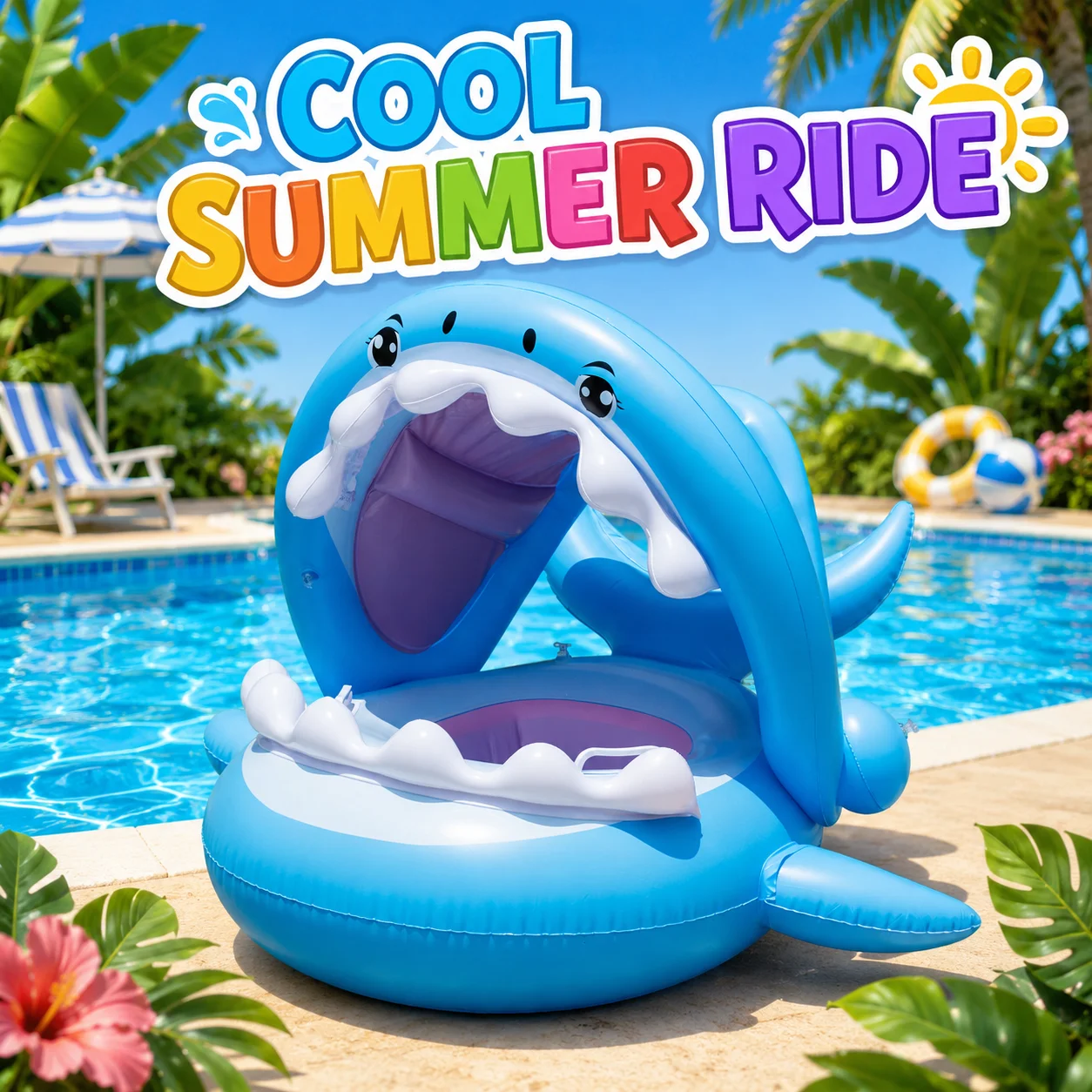 1PC Inflatable Swim Float with Canopy, Pool Float Seat Swimming Ring, Infant Water Toy Summer Pool Accessories