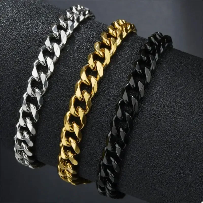 Awit 3-11mm gros Miami gourmette chaîne Bracelet pour hommes, acier inoxydable lien cubain chaîne Bracelet classique Punk lourd mâle bijoux