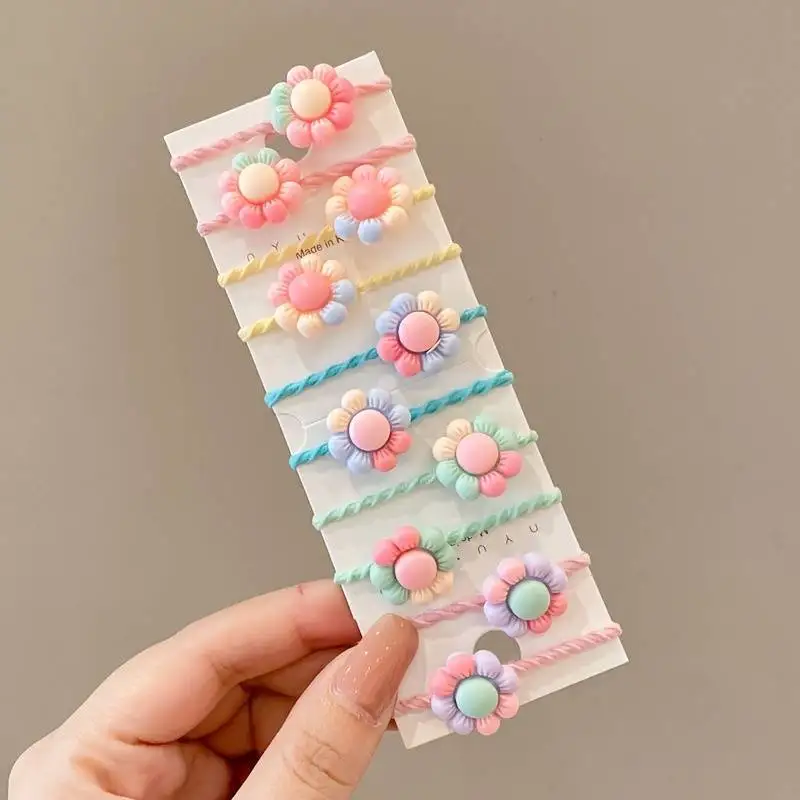 10pcs Kids Girls Tie Cute Flowers Decor Rubber Bands Hair Rope  Accessories