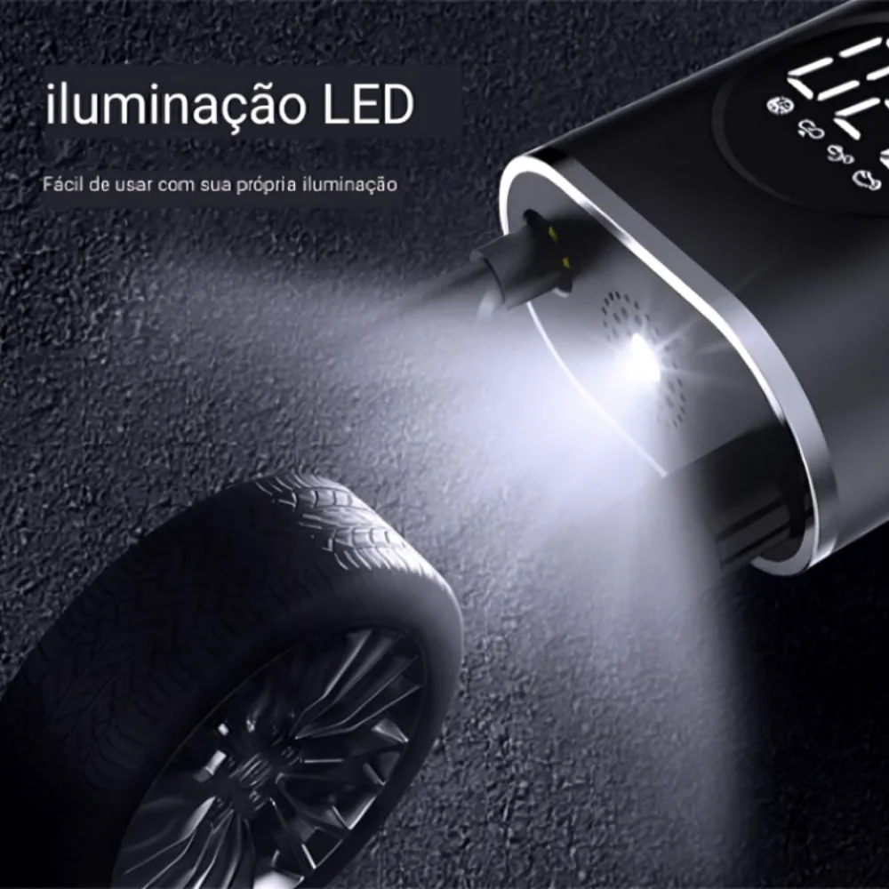 Mini Compresor de Ar Portatil Recarregavél Digital USB Calibrador Pneu