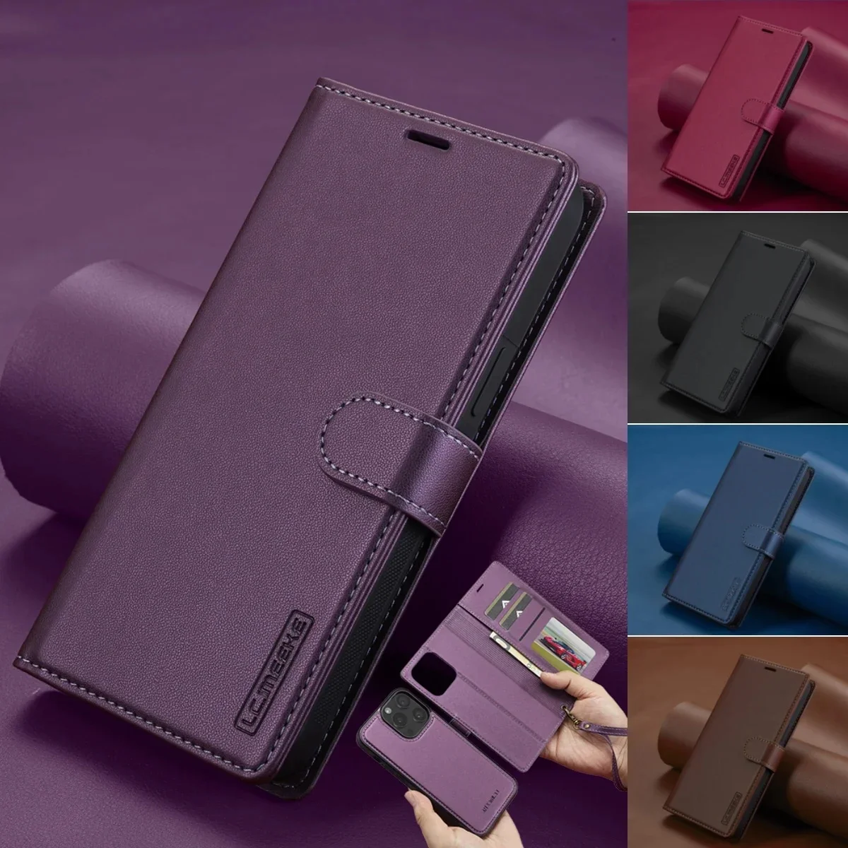 2 in 1 verwijderbare lederen flip-hoes voor iPhone 17 Air 16 Pro Max 15 14 13 12 11 Pro XS Max XR 7 8 Plus SE magnetische portemonnee cover - afbeelding 2