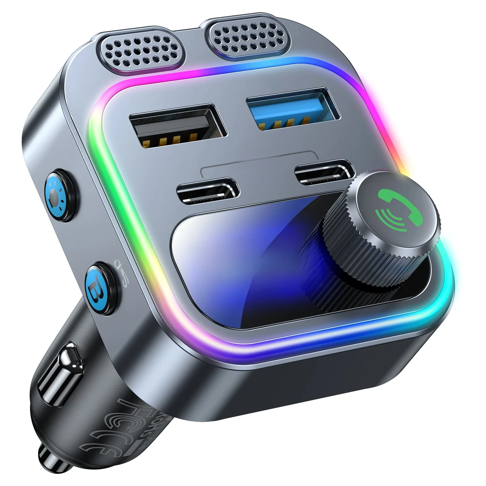 66 W schnelles Autoladegerät, Bluetooth 5.4, FM-Transmitter, kabelloses Radio, Freisprechen, Dual-Mikrofone und Deep-Bass-Autoladegerät, Dual PD