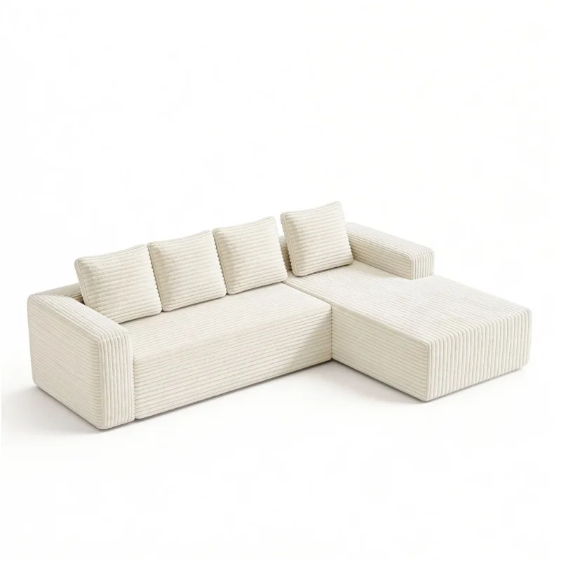 Canapé en forme de L avec coin d'angle, canapé modulaire moderne à assise profonde, canapé rembourré avec coin droit pour salon et chambre, non assemblé, beige (tissu en velours côtelé doux)