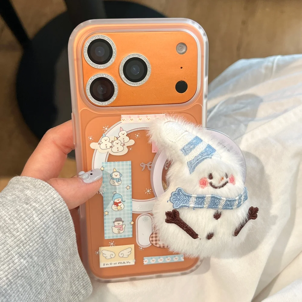 

Cute winter snowman notebook plush snowman for magnetic holder phone case, suitable for iPhone 14/15/16/17 Pro Max,Fundans17 Pro