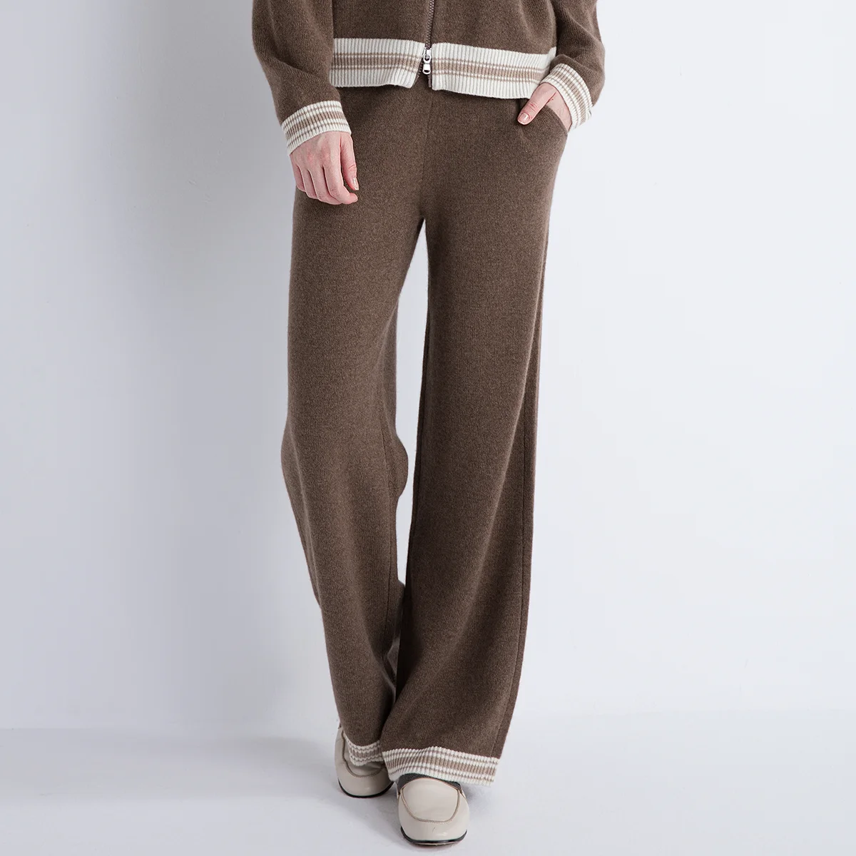 TX852153 Luxury Women’s 100% Cashmere Wide-Leg LP Pants Soft High-End Pure Cashmere Knit Trousers