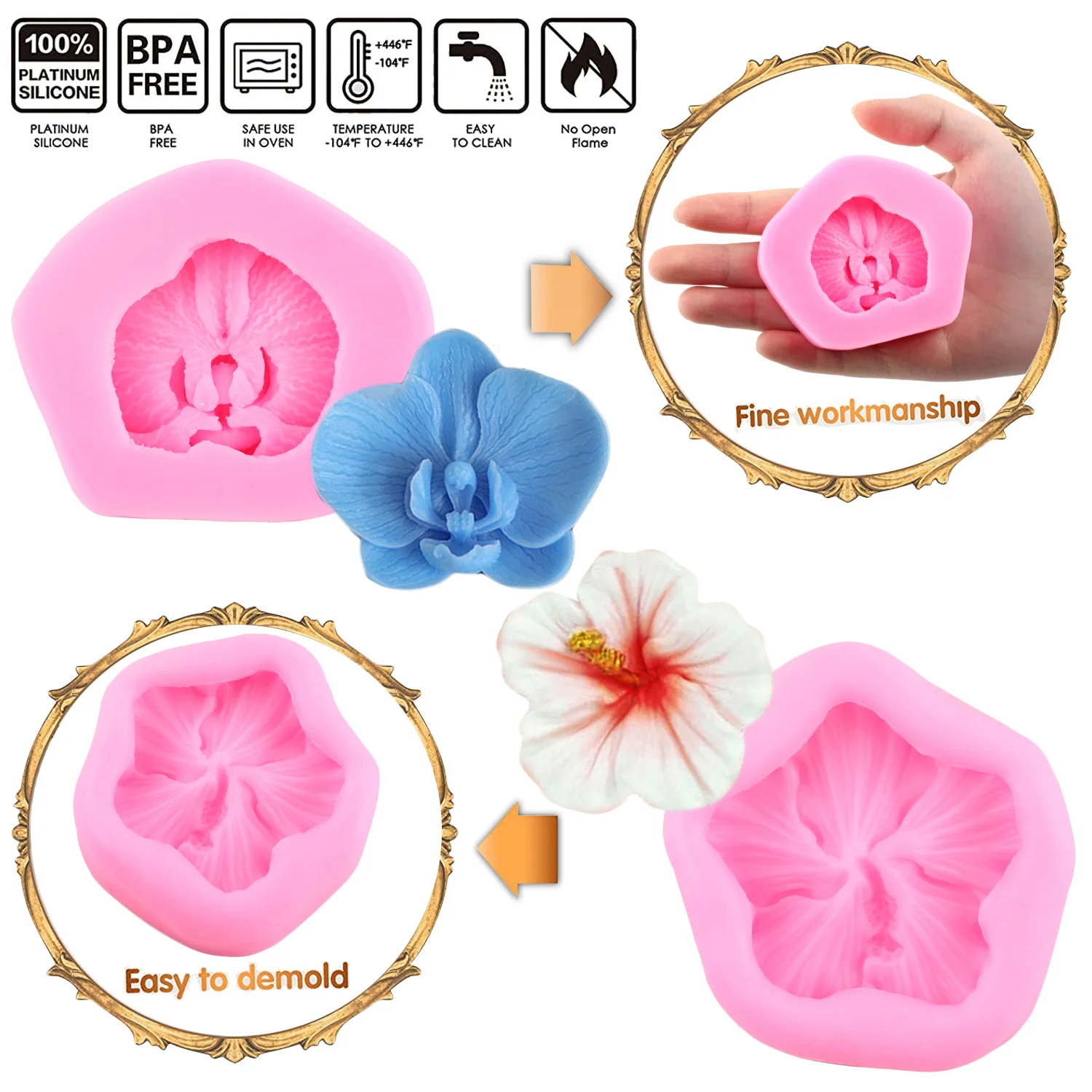 Orchid Hibiscus Flower Silicone Mold Cupcake Topper Fondant Cake Decorating Tools Candy Resin Clay Chocolate Gumpaste Moulds